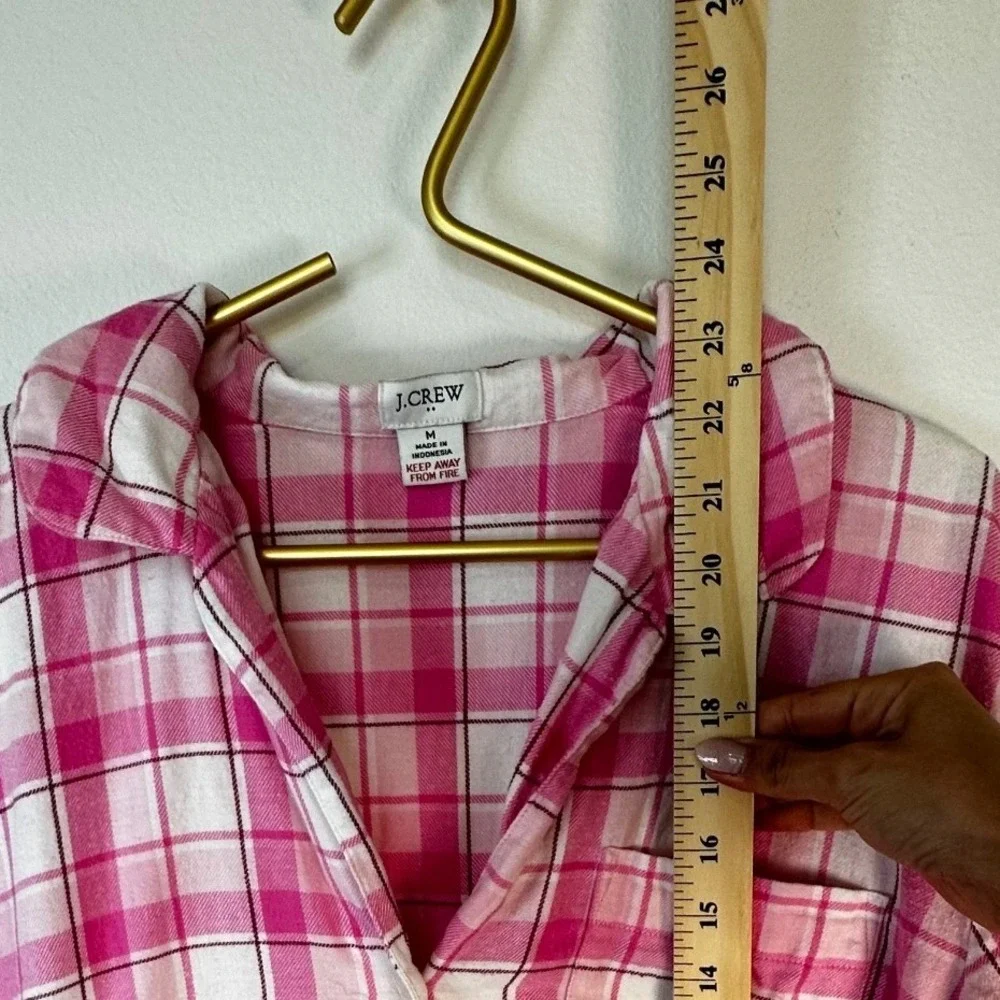 J.Crew Pink Plaid Flannel Ruffle Pajama Set Coquette Preppy M 2PC Size Medium